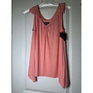 Ellen Tracy Women's Medium NWT Top Coral Polka Dot Sleeveless Ruffle Tank Summer